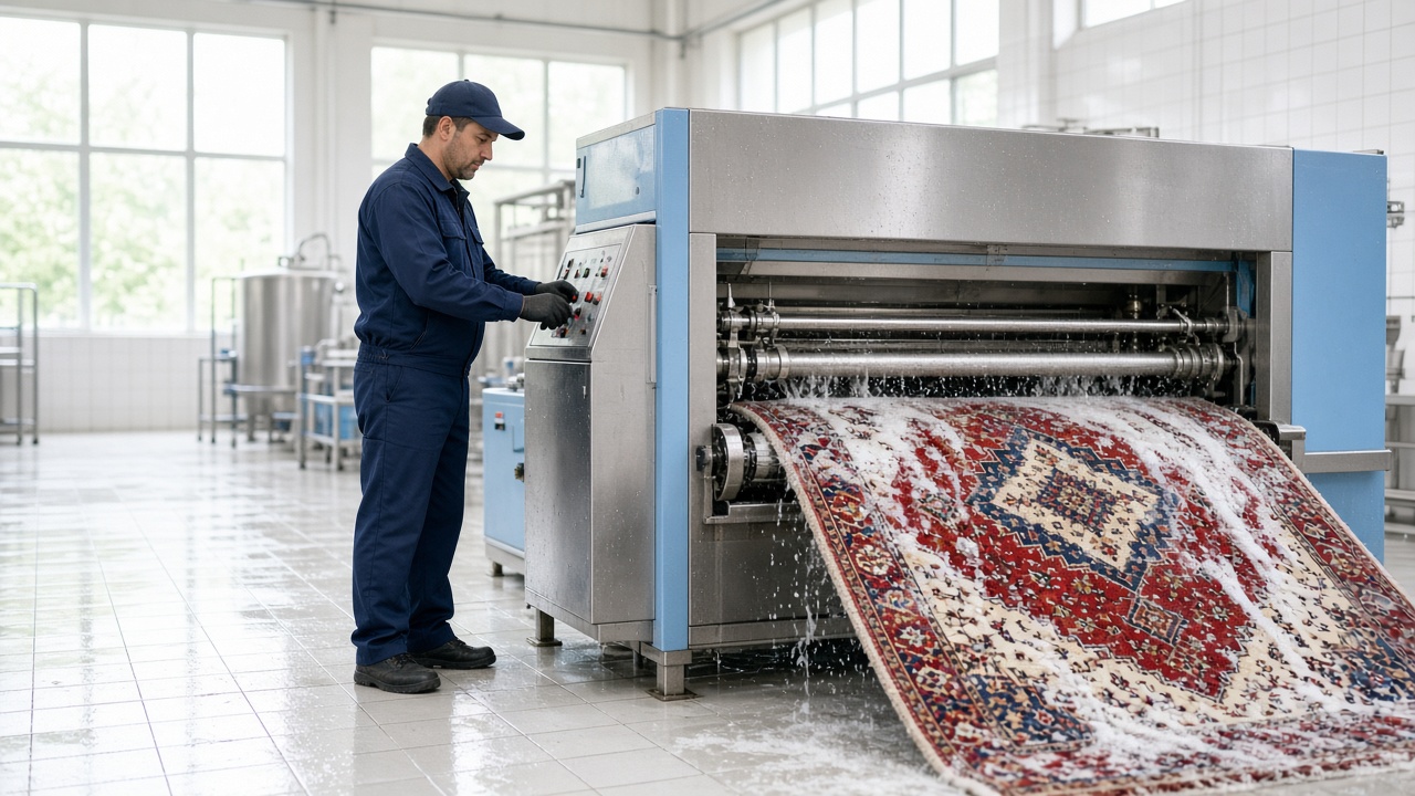 Malatya halı yıkama – Kumsal Halı Yıkama tesisinde otomatik makinede halı yıkama